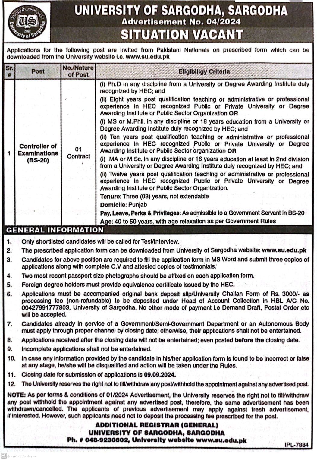 Controller of Examinations 